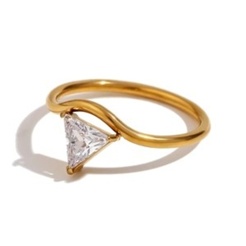 18K Gold Plated 316L Stainless Steel CZ Wave Ring Women Minimalist Gold Size‎ 6